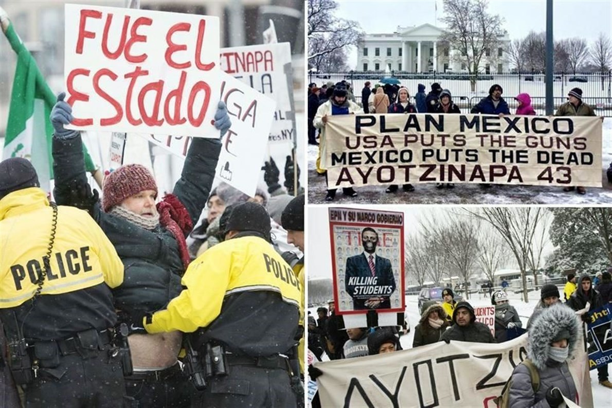 Un grupo de manifestantes se congregó en las inmediaciones de la Casa Blanca para protestar contra el Gobierno mexicano, en el marco de la visita del Presidente Enrique Peña Nieto a Washington.Foto: Especial