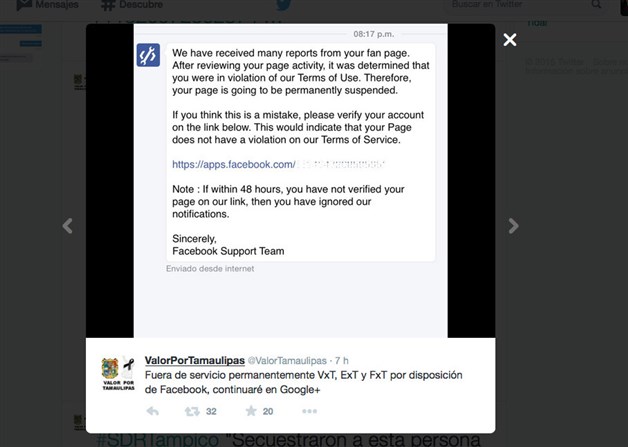 Valor por Tamaulipas eliminado... por Facebook
