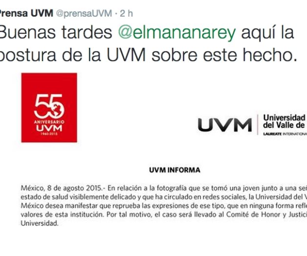 UVM analizará el caso de la estudiante que se tomó selfie con mujer agonizante UVM analizará el caso de la estudiante que se tomó selfie con mujer agonizante
