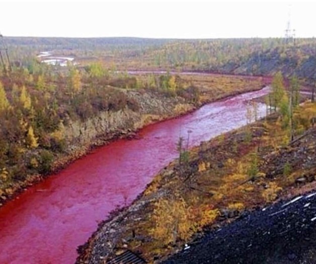 Se pinta de rojo sangre río en Rusia