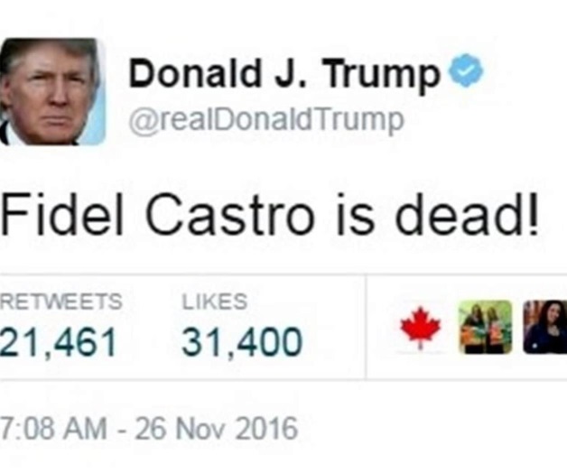 ¡Fidel Castro está muerto!, dice Trump