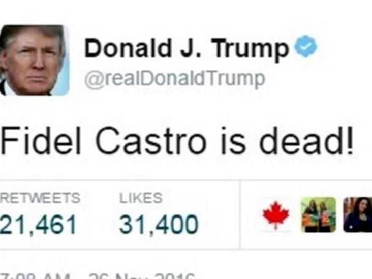 ¡Fidel Castro está muerto!, dice Trump ¡Fidel Castro está muerto!, dice Trump