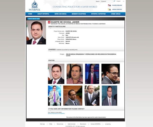 La Interpol tras Javier Duarte. Por fin: giran ficha roja