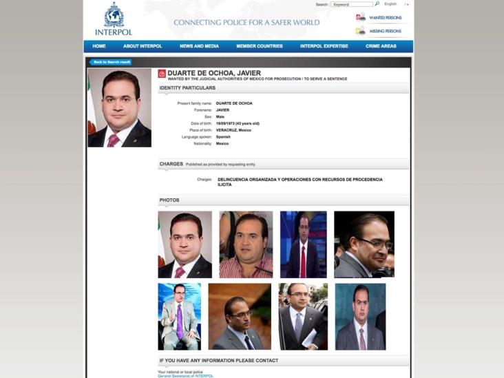 La Interpol tras Javier Duarte. Por fin: giran ficha roja La Interpol tras Javier Duarte. Por fin: giran ficha roja