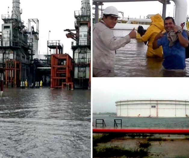 Paraliza Calvin refinería Dovalí. Remanentes dejan inundaciones Paraliza Calvin refinería Dovalí. Remanentes dejan inundaciones