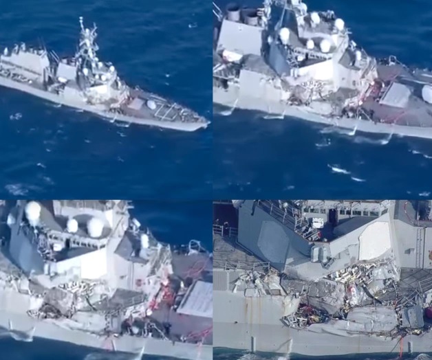 Choca destructor de Armada de EUA con buque japonés Choca destructor de Armada de EUA con buque japonés