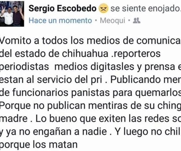 Vomito a periodistas...Por qué no publican mentiras de su chin..., postea funcionario