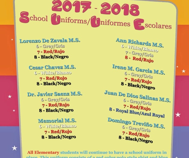 Muestran colores de uniformes escolares Muestran colores de uniformes escolares