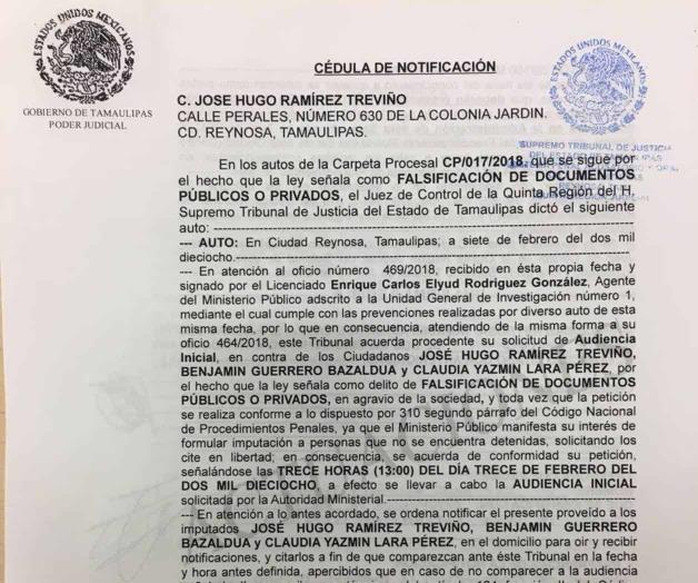 Cita juez a implicados en la falsificación de documentos del Ayuntamiento de Reynosa Cita juez a implicados en la falsificación de documentos del Ayuntamiento de Reynosa