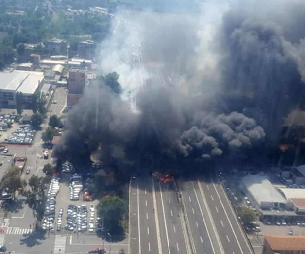 Camión explota y derrumba autopista