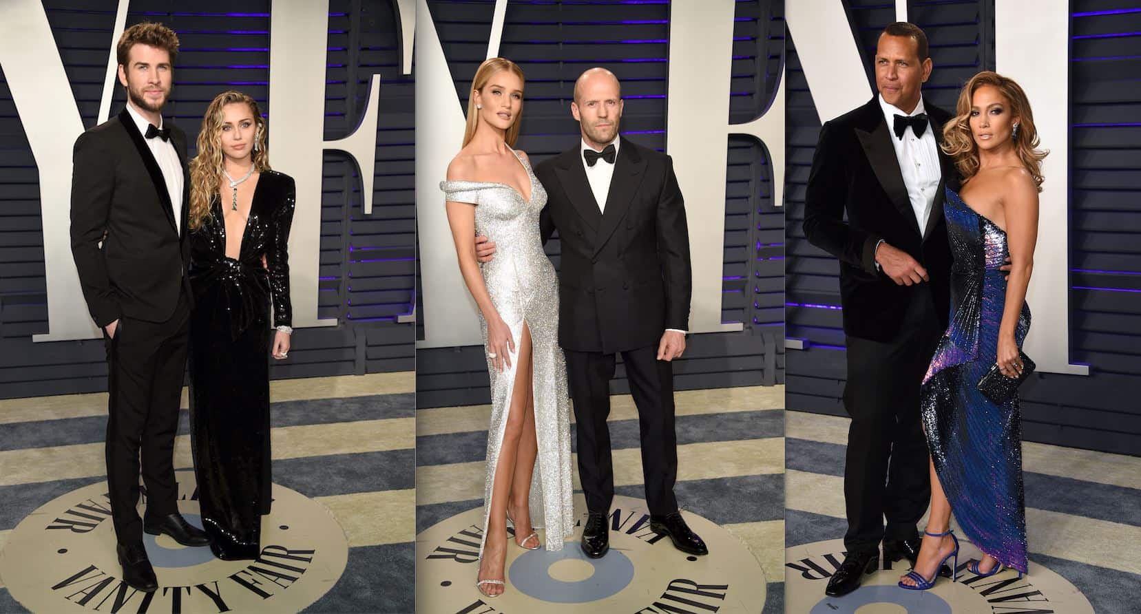 EN PAREJA. Jason Statham y Rosie Huntington; Liam Hemsworth y Miley Cyrus y Alex Rodriguez y Jennifer Lopez. 