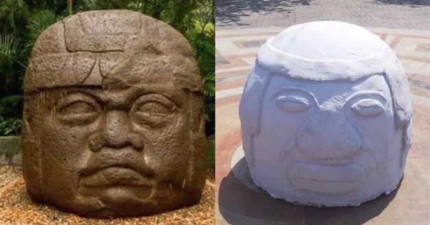 Genera críticas y burlas réplica de Cabeza Olmeca en Veracruz