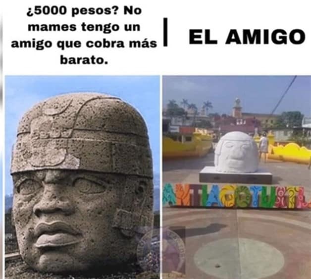 Genera críticas y burlas réplica de Cabeza Olmeca en Veracruz