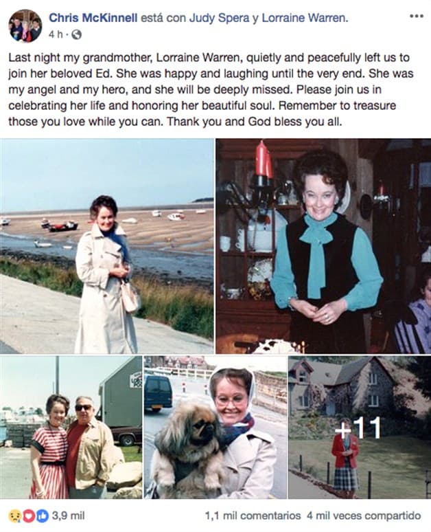 Fallece la parapsicóloga Lorraine Warren a los 92 años