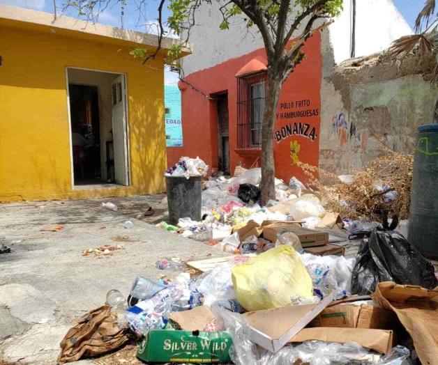 Viven comerciantes entre aguas negras.  Soportan locatarios fétidos olores