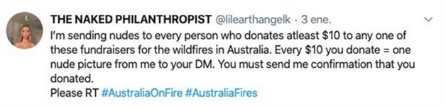 Influencer ofrece desnudos a cambio de donaciones para ayudar a Australia