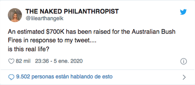 Influencer ofrece desnudos a cambio de donaciones para ayudar a Australia