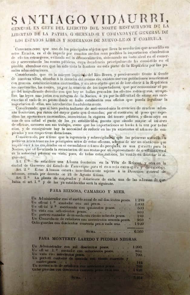 La Aduana de Reynosa, 1862
