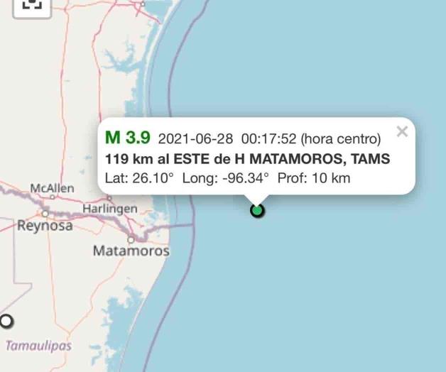 Reportan temblor cerca de Matamoros Reportan temblor cerca de Matamoros