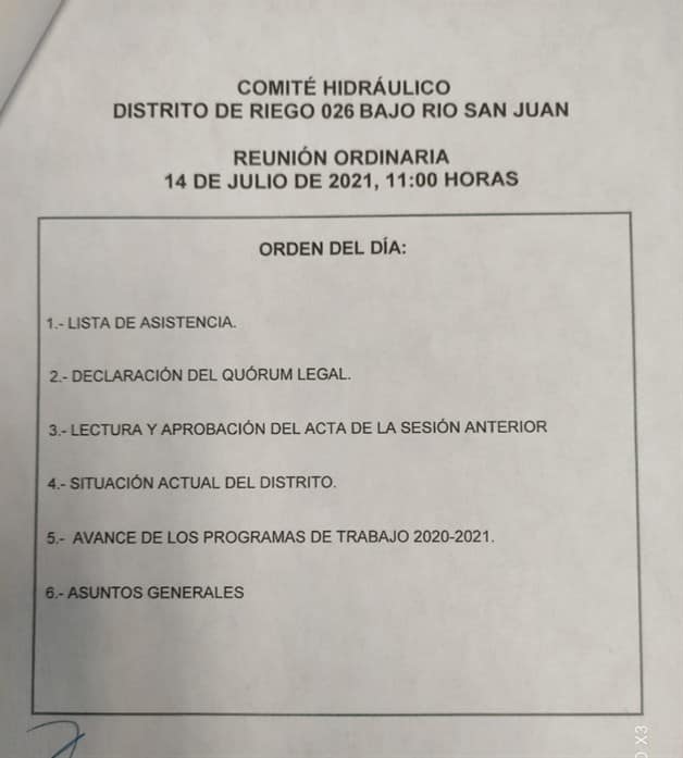Se reunirá Comité de productores con representantes de usuarios de riego 026