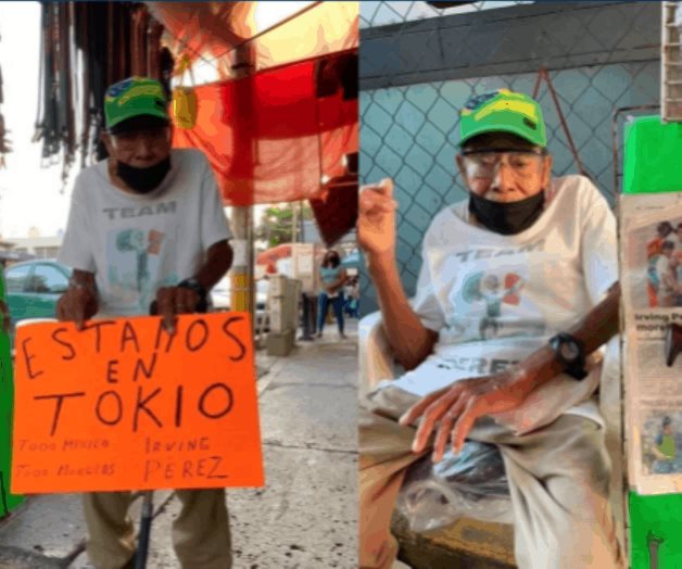 Abuelo apoya a su nieto desde su puesto ambulante