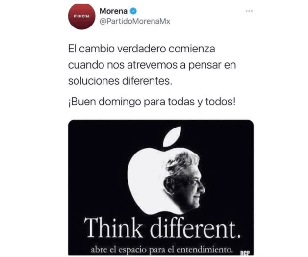 Morena plagia a Apple con rostro de AMLO; después elimina tuit