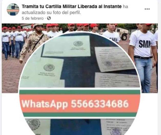 Ofertan Cartilla Militar en las redes sociales Ofertan Cartilla Militar en las redes sociales