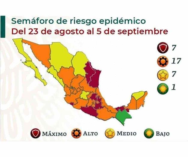 Modifican semáforo Covid: 7 estados en rojo, 17 en naranja, 7 en amarillo y 1 en verde