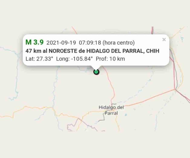 Registra sismo de 3.9 grados al noroeste de parral Registra sismo de 3.9 grados al noroeste de parral