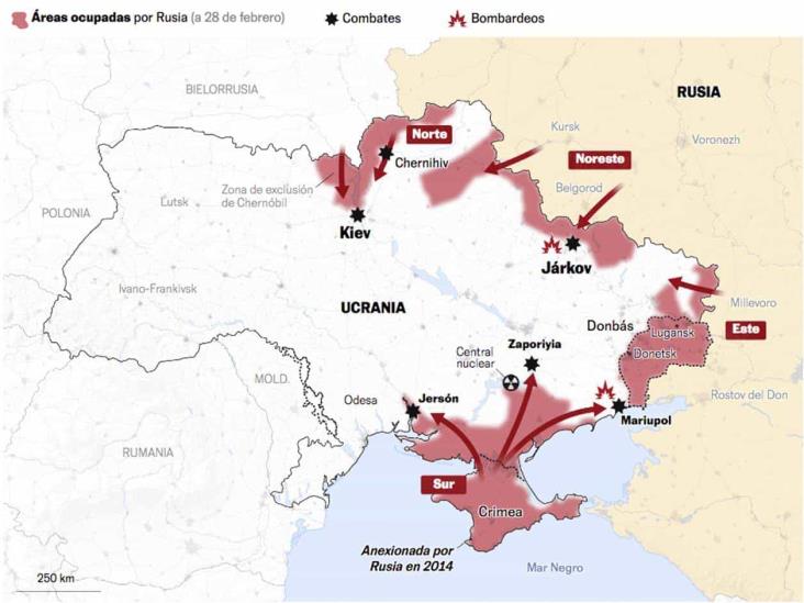 Mapa del avance ruso hoy en Ucrania: las tropas se concentran cerca de Kiev Mapa del avance ruso hoy en Ucrania: las tropas se concentran cerca de Kiev