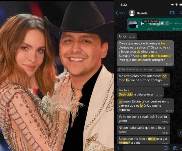 Christian Nodal publica mensajes donde Belinda le pide dinero Christian Nodal publica mensajes donde Belinda le pide dinero
