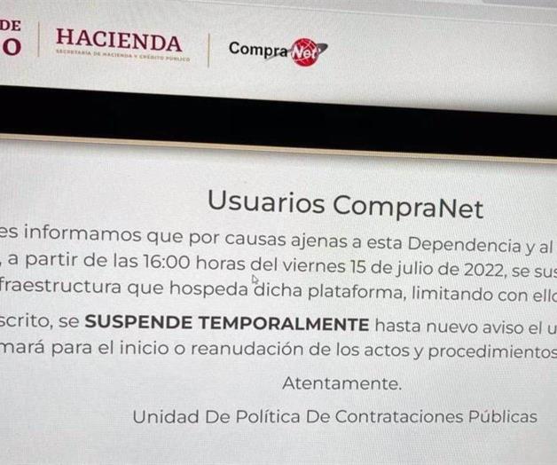 Vuelva a funcionar Compranet tras falla.- SCHP