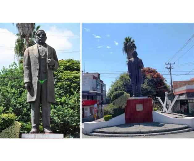 Estatua de Benito Juárez en Cuernavaca es vandalizada con pintura verde Estatua de Benito Juárez en Cuernavaca es vandalizada con pintura verde