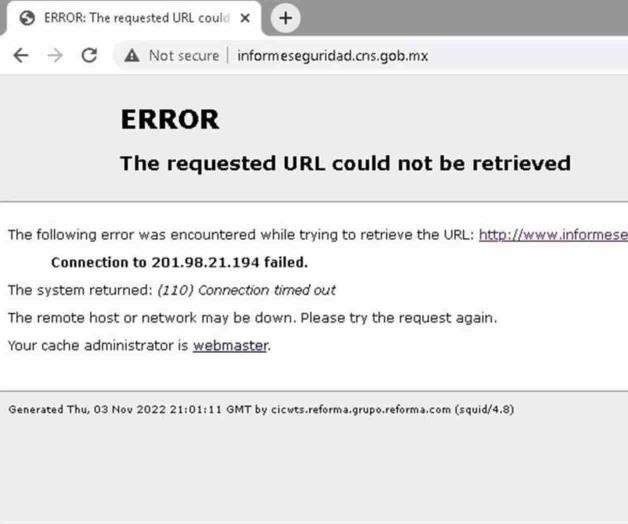 Falla página de SSPC sobre homicidios diarios Falla página de SSPC sobre homicidios diarios