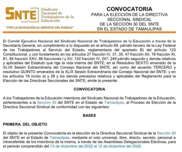 Emiten convocatoria para renovar dirigencia magisterial