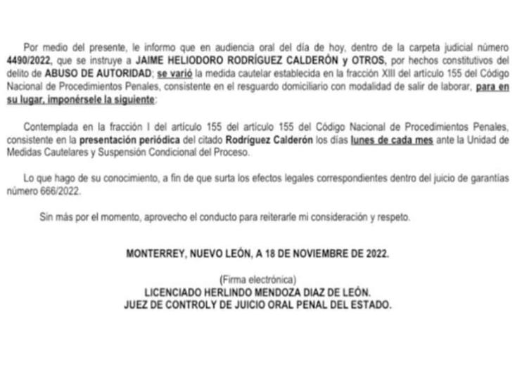Retiran a Bronco arraigo; sólo deberá firmar cada semana Retiran a Bronco arraigo; sólo deberá firmar cada semana