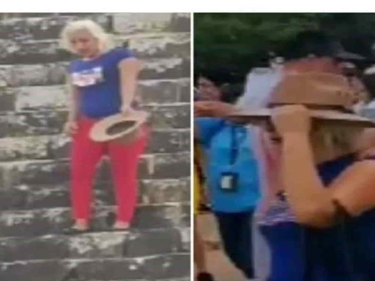 Casi linchan a turista extranjera por subir y bailar en pirámide Casi linchan a turista extranjera por subir y bailar en pirámide