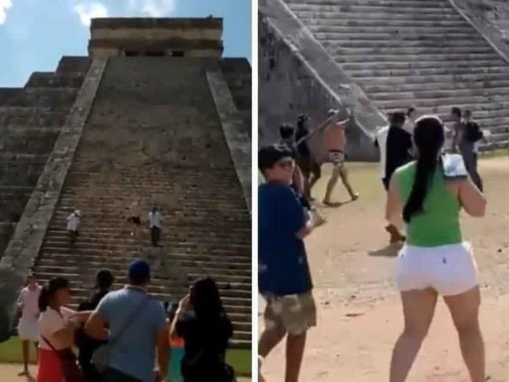 Sube otro turista a pirámide en Chichén Itzá...y le pegan Sube otro turista a pirámide en Chichén Itzá...y le pegan