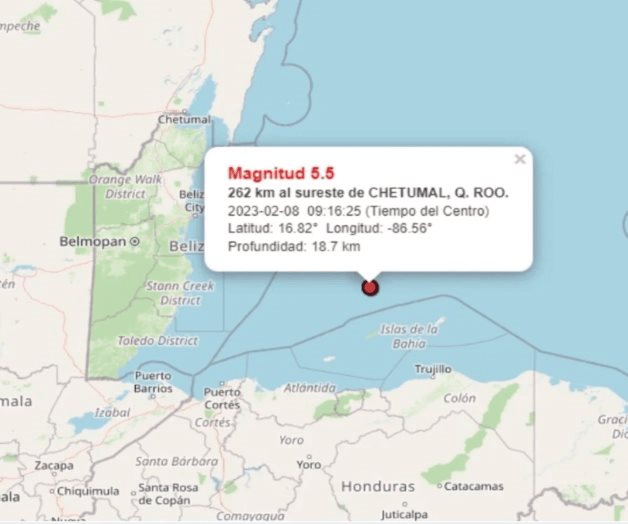 Reportan sismo en Chetumal de 5.5 grados