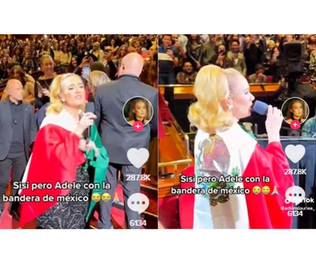 Adele abraza bandera de México durante concierto en EU