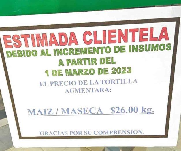 Subirá costo de la tortilla