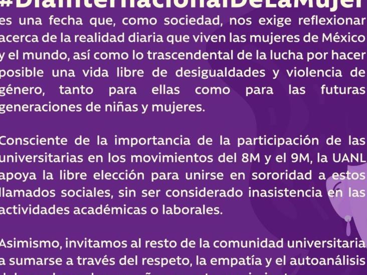 Asistir a marcha del 8M no será inasistencia en UANL Asistir a marcha del 8M no será inasistencia en UANL