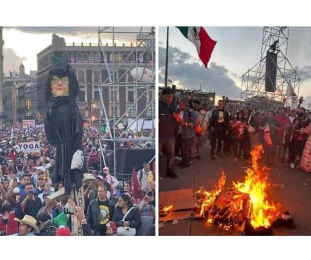 Queman figura de Ministra Piña en mitin de AMLO