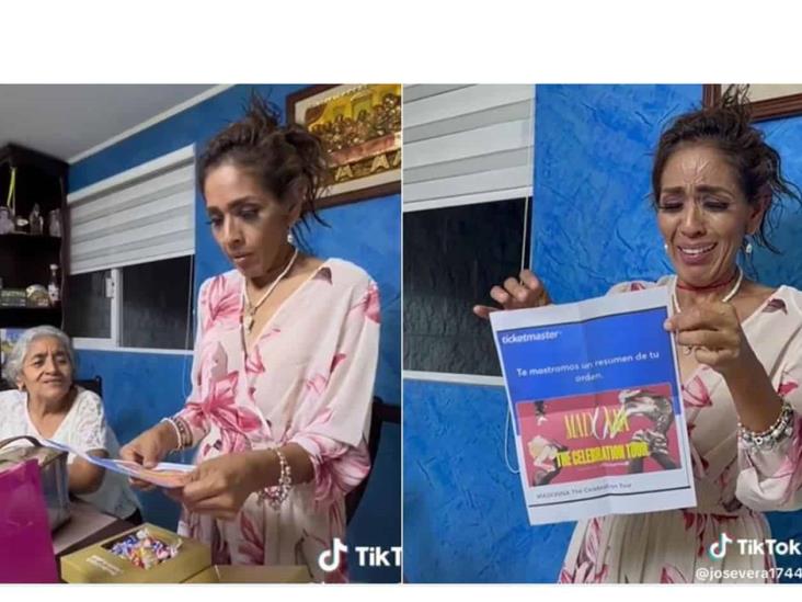 Joven sorprende a su mamá con boletos para concierto de Madonna Joven sorprende a su mamá con boletos para concierto de Madonna