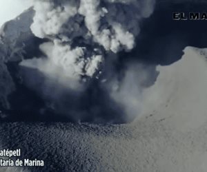 Un dron de la SEMAR sobrevoló el cráter del Popocatépetl.