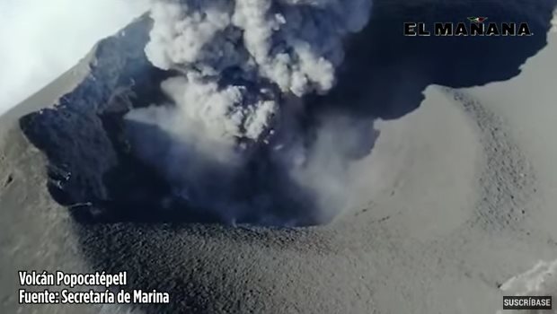 Un dron de la SEMAR sobrevoló el cráter del Popocatépetl.