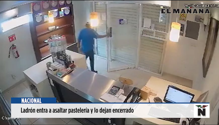 Ladrón entra a asaltar pastelería y lo dejan encerrado