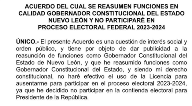 He decidido no participar en la contienda electoral: Samuel García