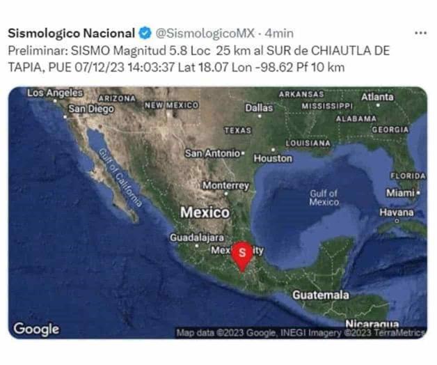 Se registra sismo de 5.7 en Puebla y suena alerta sísmica en CDMX