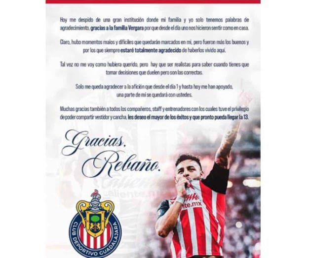 Alexis Vega se despidió de Chivas con emotiva carta